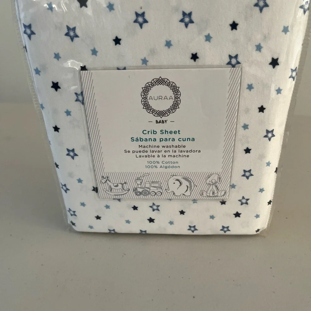 Auraa baby 100% Cotton White With Blue Stars Crib Sheet